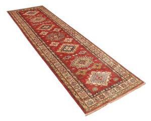 Tappeto Kazak Fine Geometrico Rosso Beige Corsia 83x306 Cm