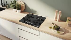 Bosch Piano Cottura 4 Fuochi a Gas Larghezza 59 cm (1 Bruciatore Wok) in Vetro colore Nero - PPH6A6I10