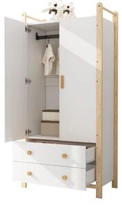 Armadio – Armadio indipendente – 2 ante – 90 x 45 x 180 cm – Asta appendiabiti – 2 cassetti estraibili – Cornice decorativa – Bianco/Neutro