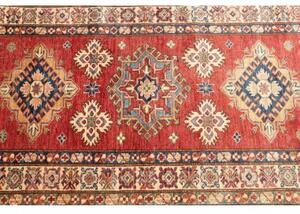 Tappeto Kazak Fine Geometrico Rosso Beige Corsia 83x306 Cm
