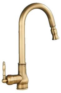 Rubinetto da cucina, doccetta estraibile, monocomando, ottone antico