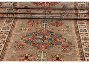 Tappeto Kazak Fine Geometrico Grigio Tortora Rosso Mattone Corsia 83x298 Cm