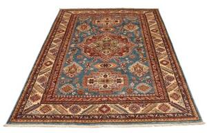 Tappeto Kazak Fine Stilizzato Blu Rosso 153x208 Cm