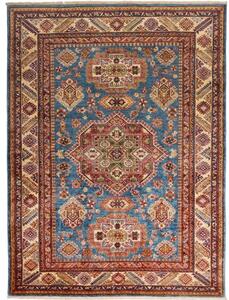 Tappeto Kazak Fine Stilizzato Blu Rosso 153x208 Cm