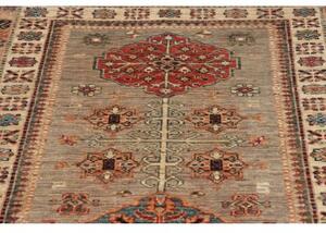 Tappeto Kazak Fine Geometrico Grigio Tortora Rosso Mattone Corsia 83x298 Cm
