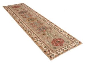 Tappeto Kazak Fine Geometrico Grigio Tortora Rosso Mattone Corsia 83x298 Cm