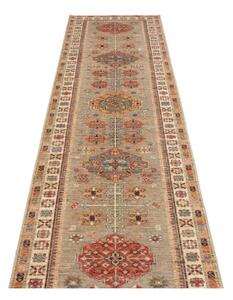 Tappeto Kazak Fine Geometrico Grigio Tortora Rosso Mattone Corsia 83x298 Cm
