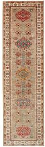 Tappeto Kazak Fine Geometrico Grigio Tortora Rosso Mattone Corsia 83x298 Cm