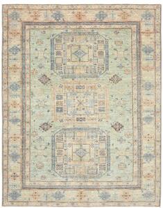 Tappeto Kazak Fine Geometrico Verde Salvia Beige 196x252 Cm