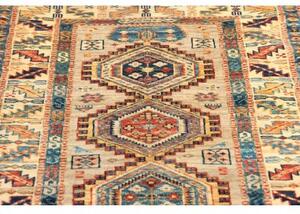 Tappeto Kazak Fine Geometrico Avorio Blu Corsia 75x252 Cm