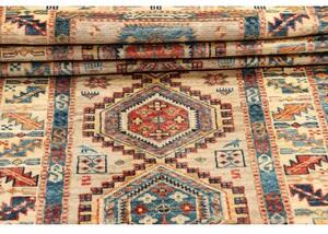 Tappeto Kazak Fine Geometrico Avorio Blu Corsia 75x252 Cm