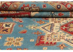 Tappeto Kazak Geometrico Celeste Rosso Mattone 198x293 Cm