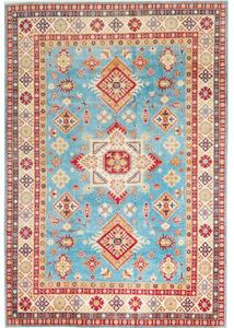 Tappeto Kazak Geometrico Celeste Rosso Mattone 198x293 Cm