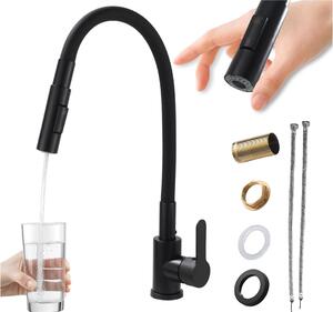 Granitan | RENO - Rubinetto da cucina - Bocca flessibile - Nero - Ottone - Carica Vetroceramica