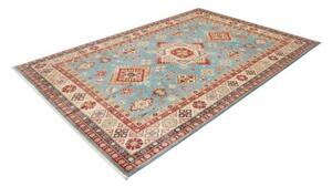 Tappeto Kazak Geometrico Celeste Rosso Mattone 198x293 Cm