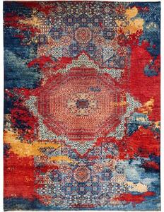 Tappeto Vintage Erased Medaglione Blu Rosso 267x355 Cm