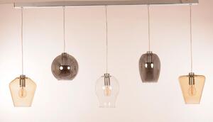 PAGODA SOSPENSIONE 5 LUCI LINEARE CON SFERE IN VETRO COLORATO E BASE IN METALLO CROMO LAMPADINE ATTACCO E27