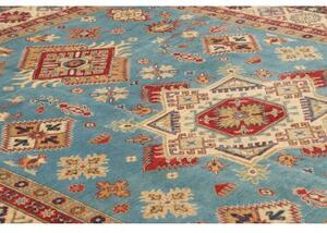 Tappeto Kazak Geometrico Celeste Rosso Mattone 198x293 Cm