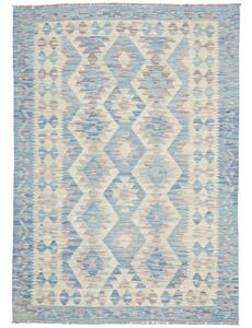 Tappeto Kilim Geometrico Celeste Avorio 127x189 Cm