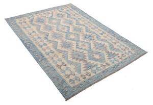 Tappeto Kilim Geometrico Celeste Avorio 127x189 Cm