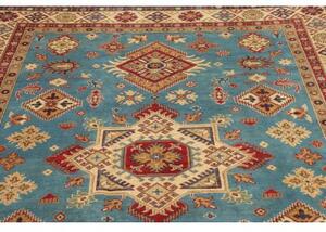 Tappeto Kazak Geometrico Celeste Rosso Mattone 198x293 Cm