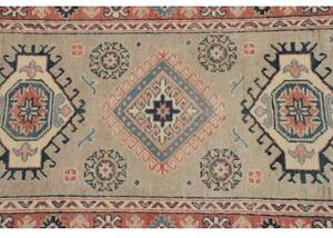 Tappeto Kazak Geometrico Beige Rosso Corallo Corsia 83x300 Cm