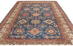 Tappeto Kazak Fine Geometrico Blu Rosso Mattone 276x368 Cm