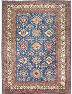 Tappeto Kazak Fine Geometrico Blu Rosso Mattone 276x368 Cm