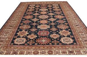 Tappeto Kazak Fine Geometrico Blu Scuro Beige 281x371 Cm