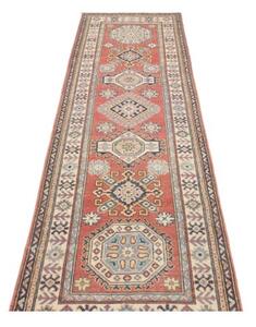 Tappeto Kazak Geometrico Rosso Mattone Avorio Corsia 80x289 Cm
