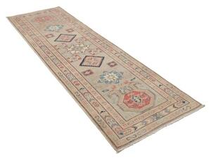 Tappeto Kazak Geometrico Grigio Chiaro Rosso Corsia 82x286 Cm