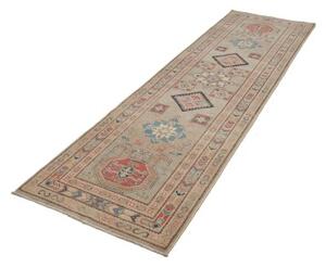 Tappeto Kazak Geometrico Grigio Chiaro Rosso Corsia 82x286 Cm
