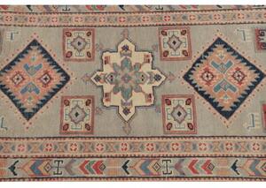 Tappeto Kazak Geometrico Grigio Chiaro Rosso Corsia 82x286 Cm