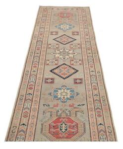Tappeto Kazak Geometrico Grigio Chiaro Rosso Corsia 82x286 Cm