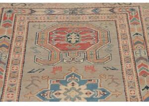 Tappeto Kazak Geometrico Grigio Chiaro Rosso Corsia 82x286 Cm