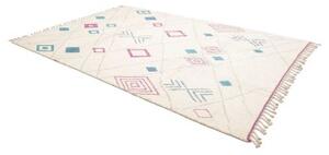 Tappeto Berbero Geometrico Avorio Azzurro 218x325 Cm