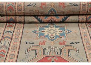 Tappeto Kazak Geometrico Grigio Chiaro Rosso Corsia 82x286 Cm