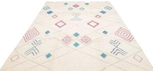 Tappeto Berbero Geometrico Avorio Azzurro 218x325 Cm