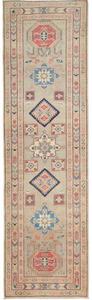 Tappeto Kazak Geometrico Grigio Chiaro Rosso Corsia 82x286 Cm