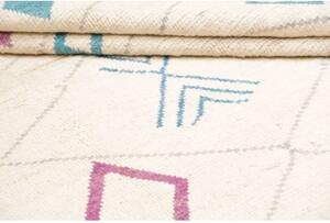 Tappeto Berbero Geometrico Avorio Azzurro 218x325 Cm