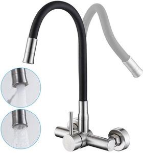 Rubinetto da cucina a parete in acciaio inossidabile, con 2 tipi di getto d'acqua, bocca flessibile