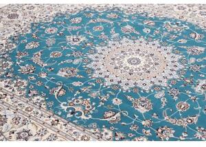 Tappeto Nain 6la Medaglione Floreale Blu Petrolio Avorio 209x261 Cm