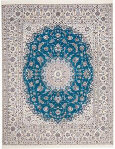 Tappeto Nain 6la Medaglione Floreale Blu Petrolio Avorio 209x261 Cm
