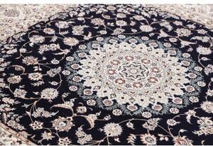 Tappeto Nain 6la Medaglione Floreale Blu Scuro Avorio Quadrato 211x208 Cm