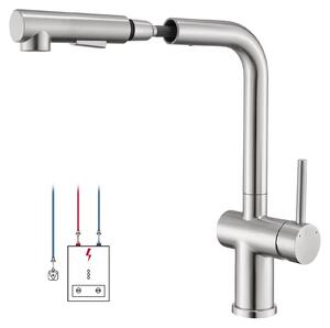 Miscelatore da cucina - KF172D2BN - Per bassa pressione - Estensibile - Due tipi di getto - Rotazione a 360° - Adatto per scaldabagni - Finitura spazzolata