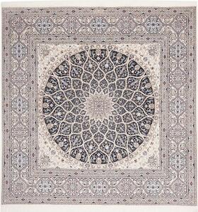 Tappeto Nain 6la Medaglione Floreale Avorio Blu Scuro Quadrato 204x206 Cm