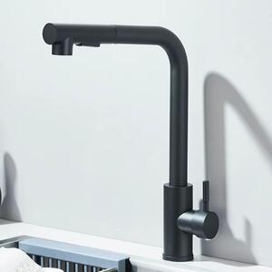 Miscelatore per cucina - Modello 8-CLBXGSG - Doccetta estraibile - Acqua calda e fredda - Bocchetta flessibile - Miscelatore monocomando - Installazione monoblocco - Nero opaco