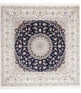 Tappeto Nain 6la Medaglione Floreale Blu Scuro Bianco Avorio Quadrato 207x211 Cm