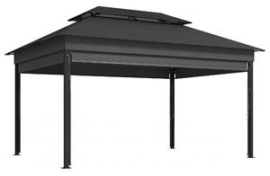 Gazebo da Giardino 4x3 m con Tende Laterali Doppio Tetto Fori di Drenaggio Grigio Scuro