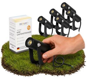 SSC-LUXon Set di 6 TARONA mini faretto da giardino spot ambientale nero 2W bianco caldo IP65 per esterno e interno veranda carport ingresso